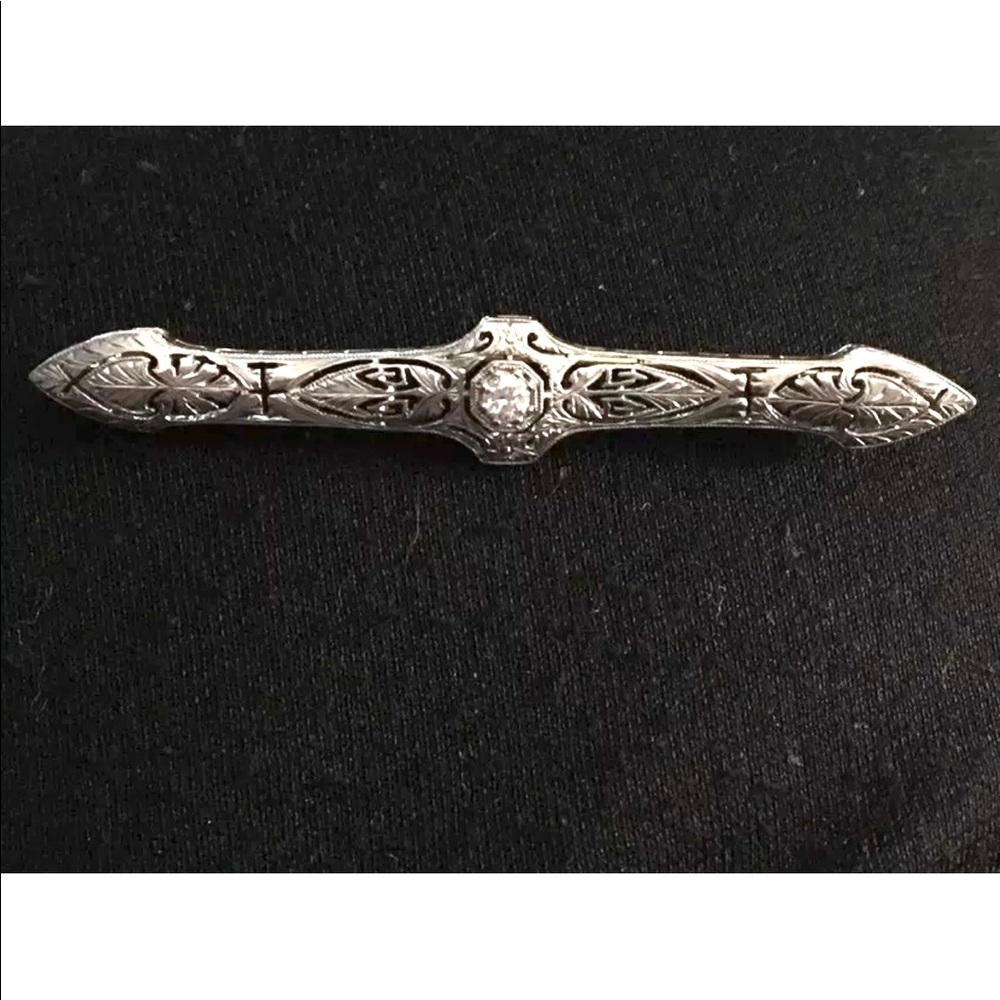 1/4 Ct Diamond Art Deco Nouveau Bar Pin Brooch 14k